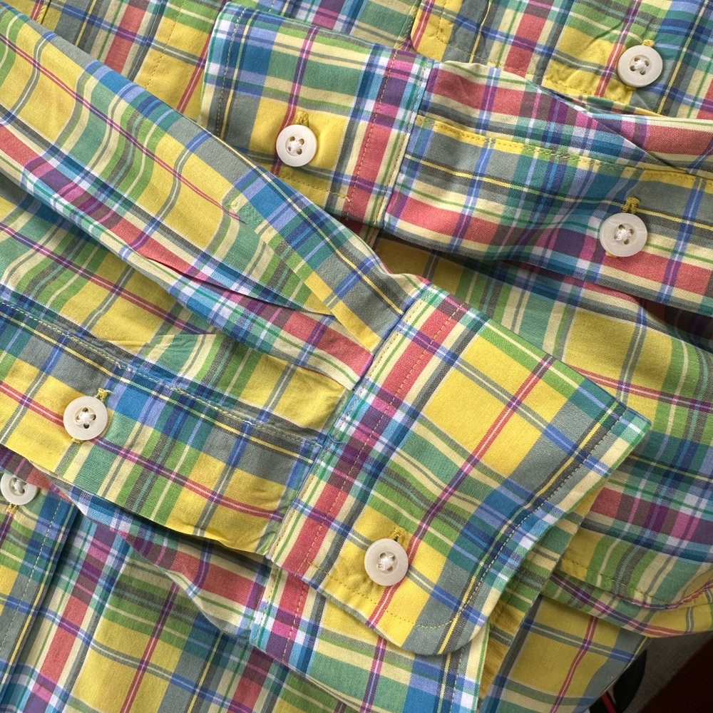 POLO Ralph Lauren Men’s Yellow & Blue Plaid LS Shirt with Epaulets - Size MED - Picture 6 of 12